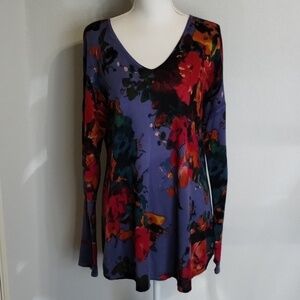 Soft Surroundings Sz M Fleur Aquarelle Floral Knit Top Floral Womens